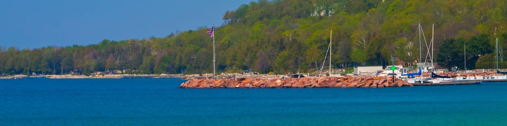 Beach Park and The Village of Egg Harbor Across Green Bay, Egg Harbor, Wisconsin, USA