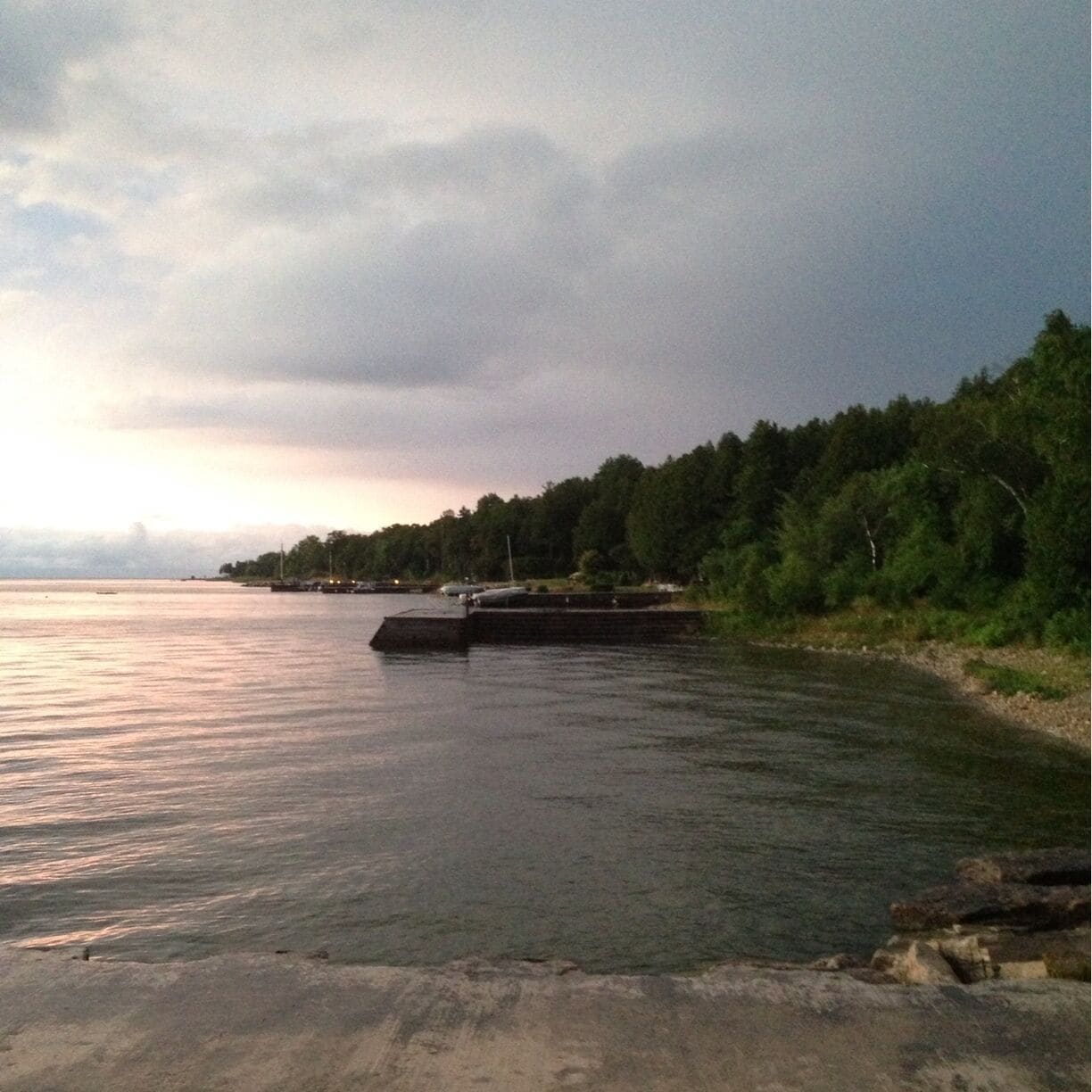 This is a beach off the coast of ephraim at sunset.