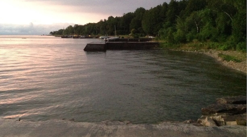 This is a beach off the coast of ephraim at sunset.