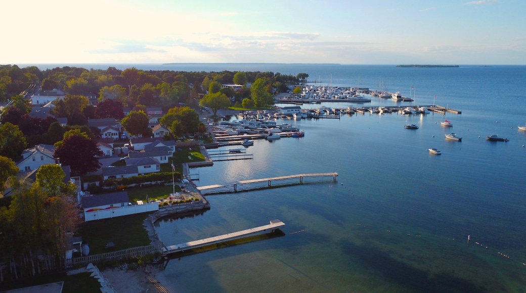 Aerial sunset photo in Fish Creek Wisconsin.
