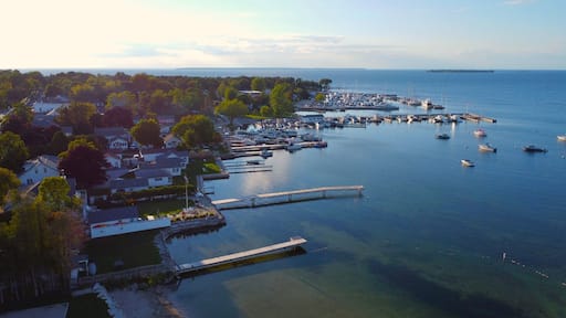 Aerial sunset photo in Fish Creek Wisconsin.