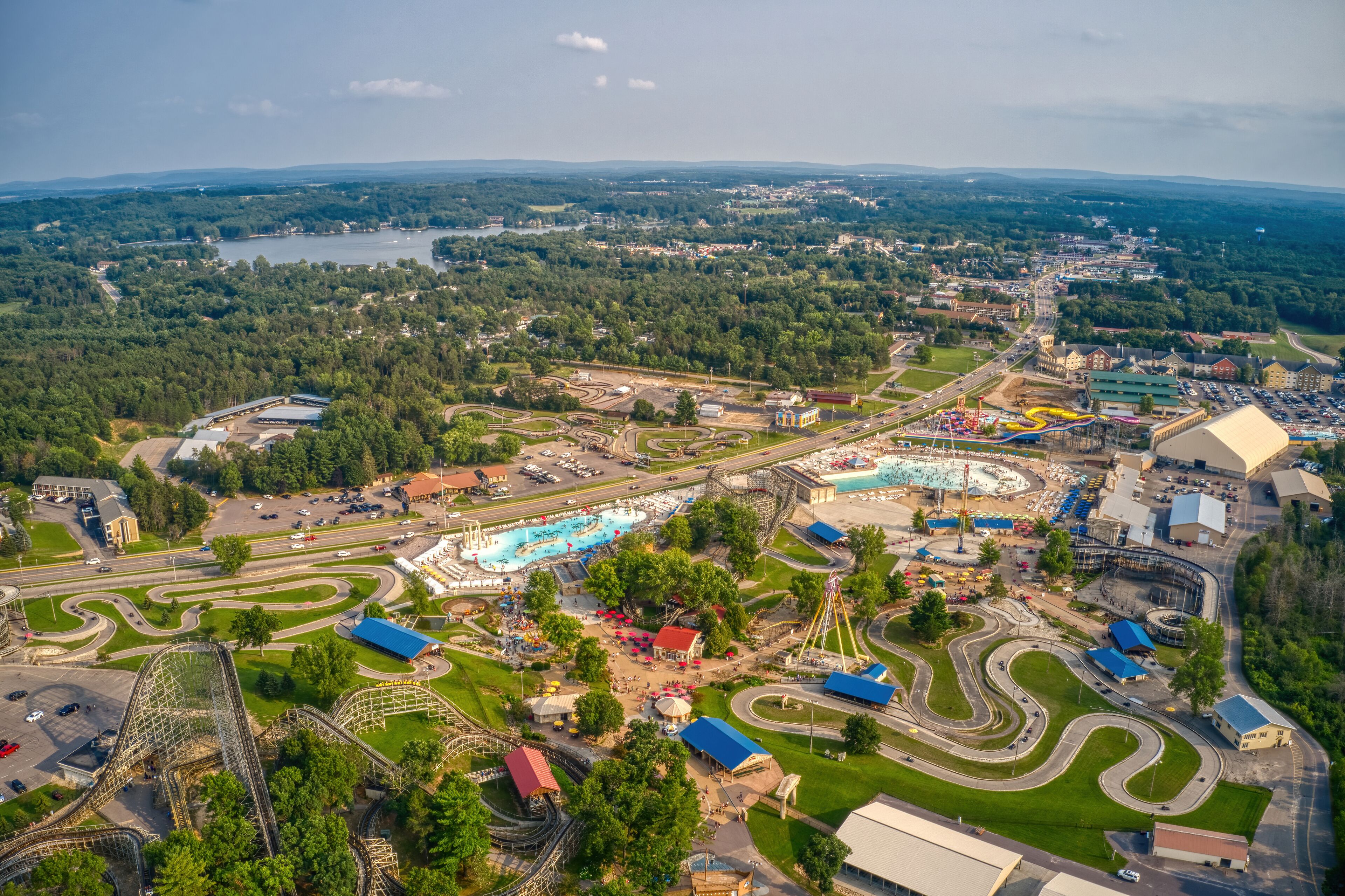 Aerial View of the Tourist Town of Lake Delton, Wisconsin