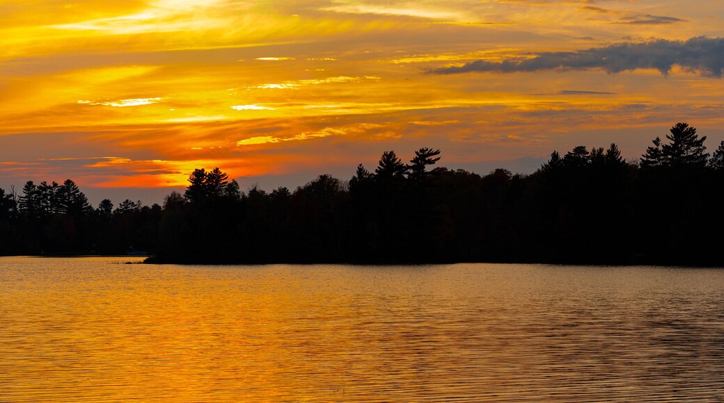 Colorful sunset on lake of the Falls in Mercer, Wisconsin