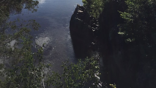 The Taylors Falls Princess docked just below Interstate Park in Taylors Falls. This view is from the glacial potholes trail. You can take a ride through the St. Croix River dalles and on down this peaceful river on one of two paddlewheels that leave from a spur on the parking lot at the potholes.