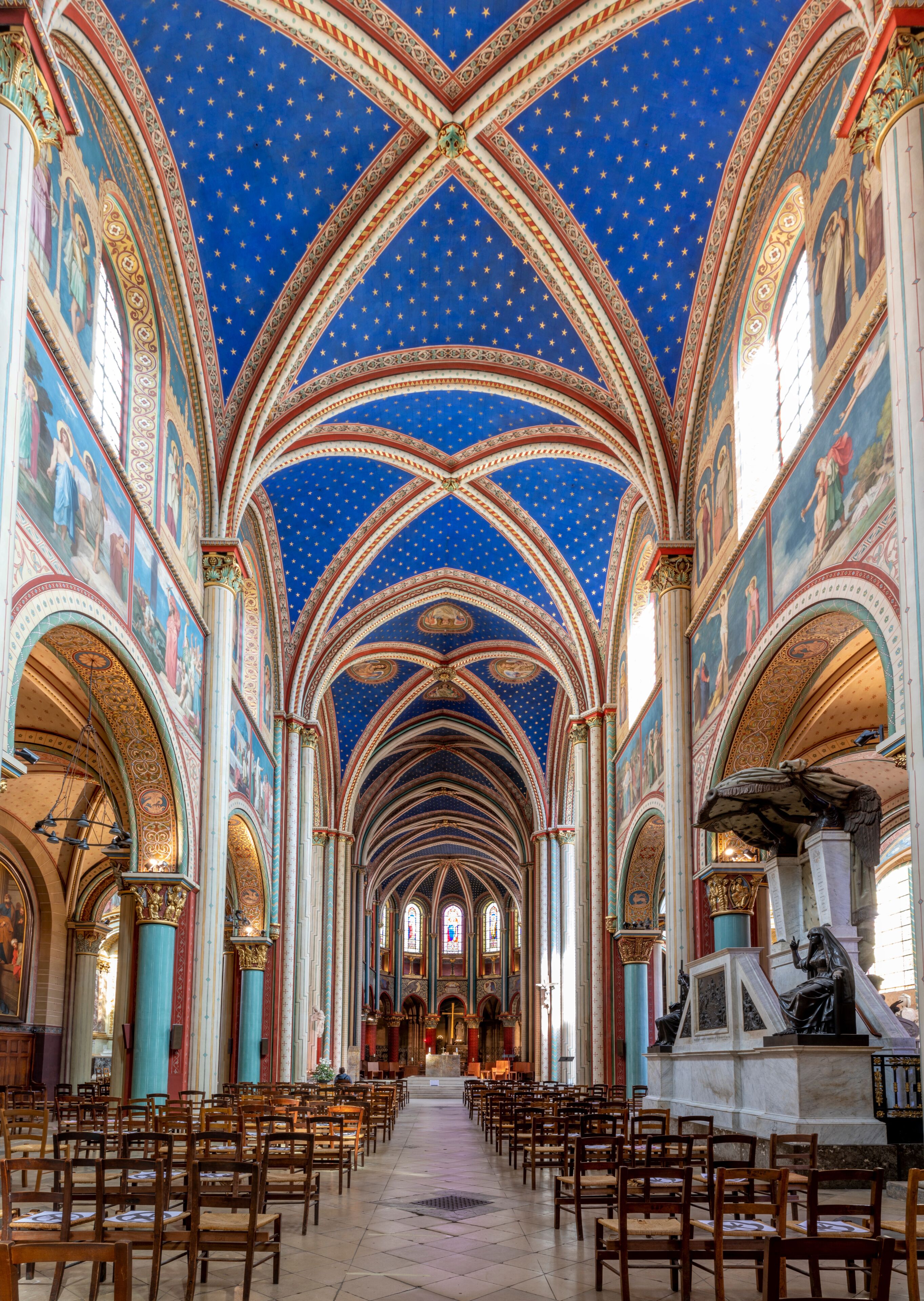 Paris, France - June 9, 2020: View of the Abbaye Saint-Germain-des-Pres abbey, a Romanesque medieval Benedictine church located on the Left Bank in Paris.