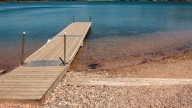 The small boat pier at Clear Lake State Park, Oneida County, Woodruff, Wisconsin in early June.