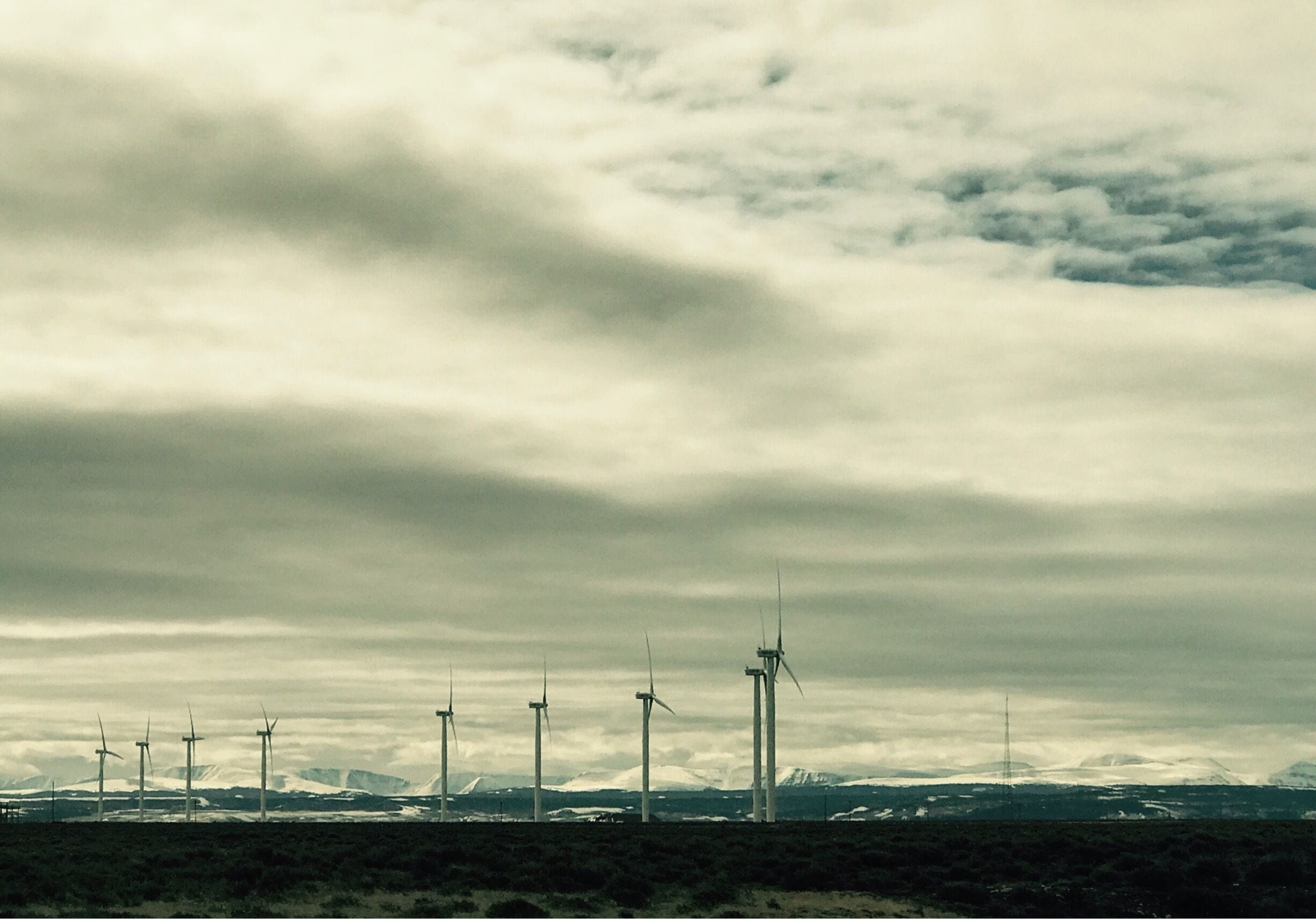 Windmill Farms and snowy mountains backgrounds 😊