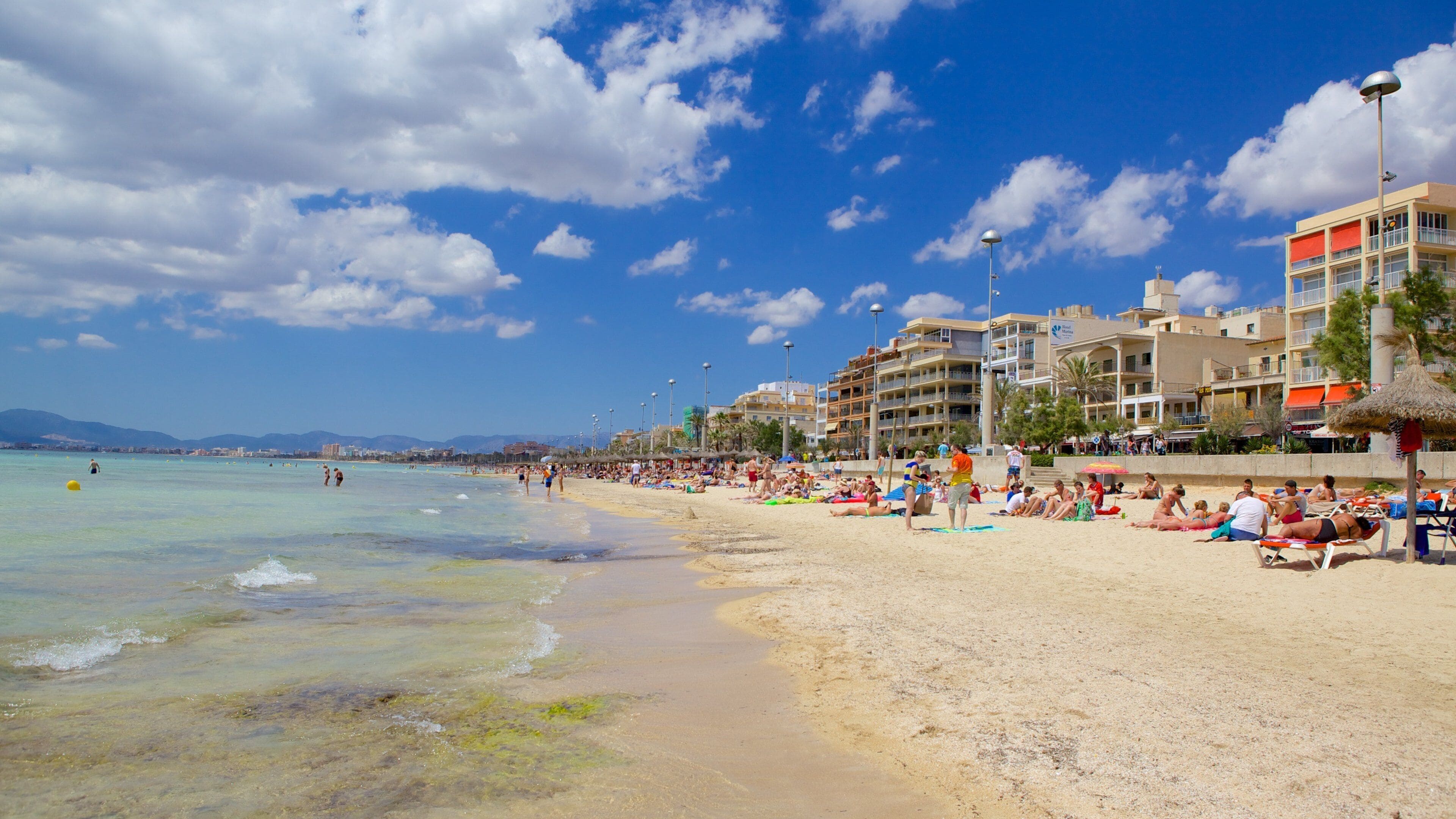 El Arenal som omfatter en kystby og en strand såvel som en stor gruppe mennesker