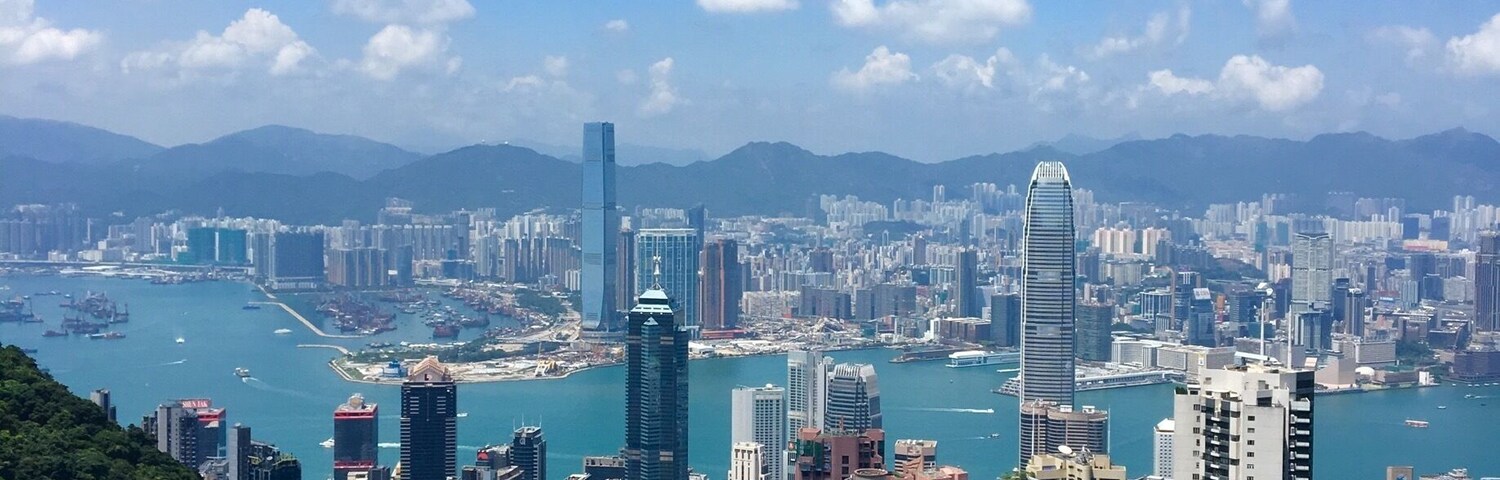 Hong Kong on the closer side, and Kowloon across Victoria Harbor. Picture taken from Victoria Peak or "The Peak"