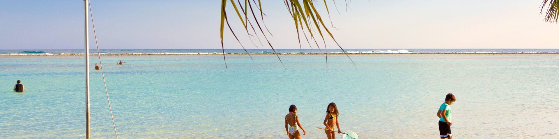 Repubblica Dominicana che include spiaggia sabbiosa cosi come un piccolo gruppo di persone