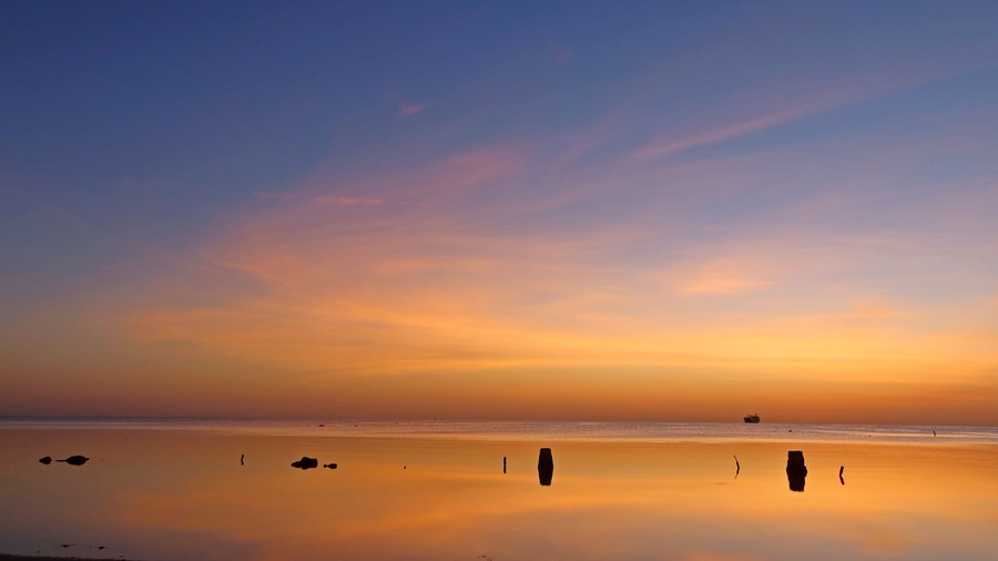 Amazing Sunrise on the seashore of el Qoseir city located on the re red sea in Egypt