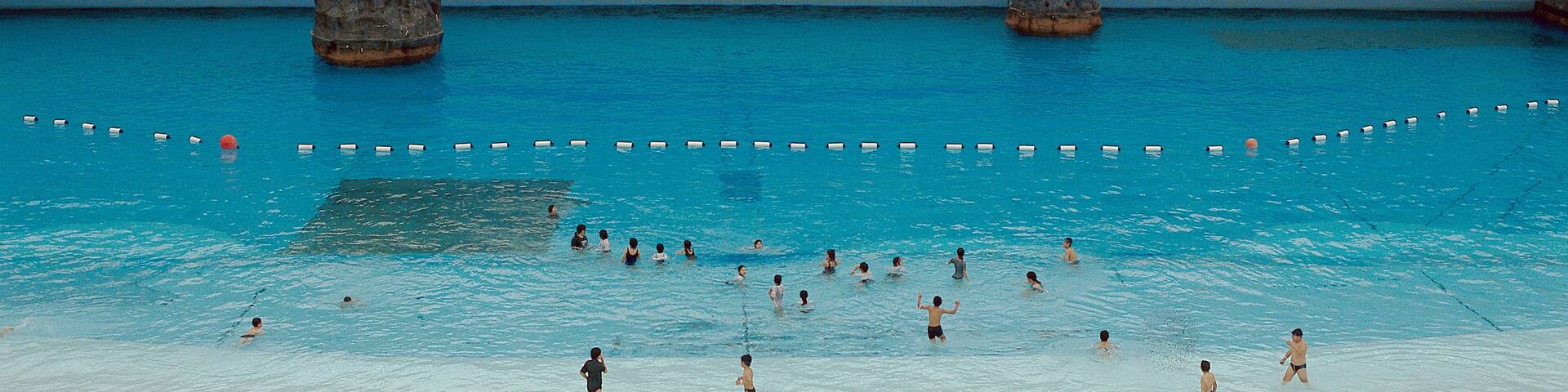 Artificial beach in Seagaia Ocean Dome, indoor waterpark, Miyazaki, South coast, Kyushu, Japan