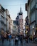 Busy main street leading to Krakow's central square and St. Mary's Basilica.