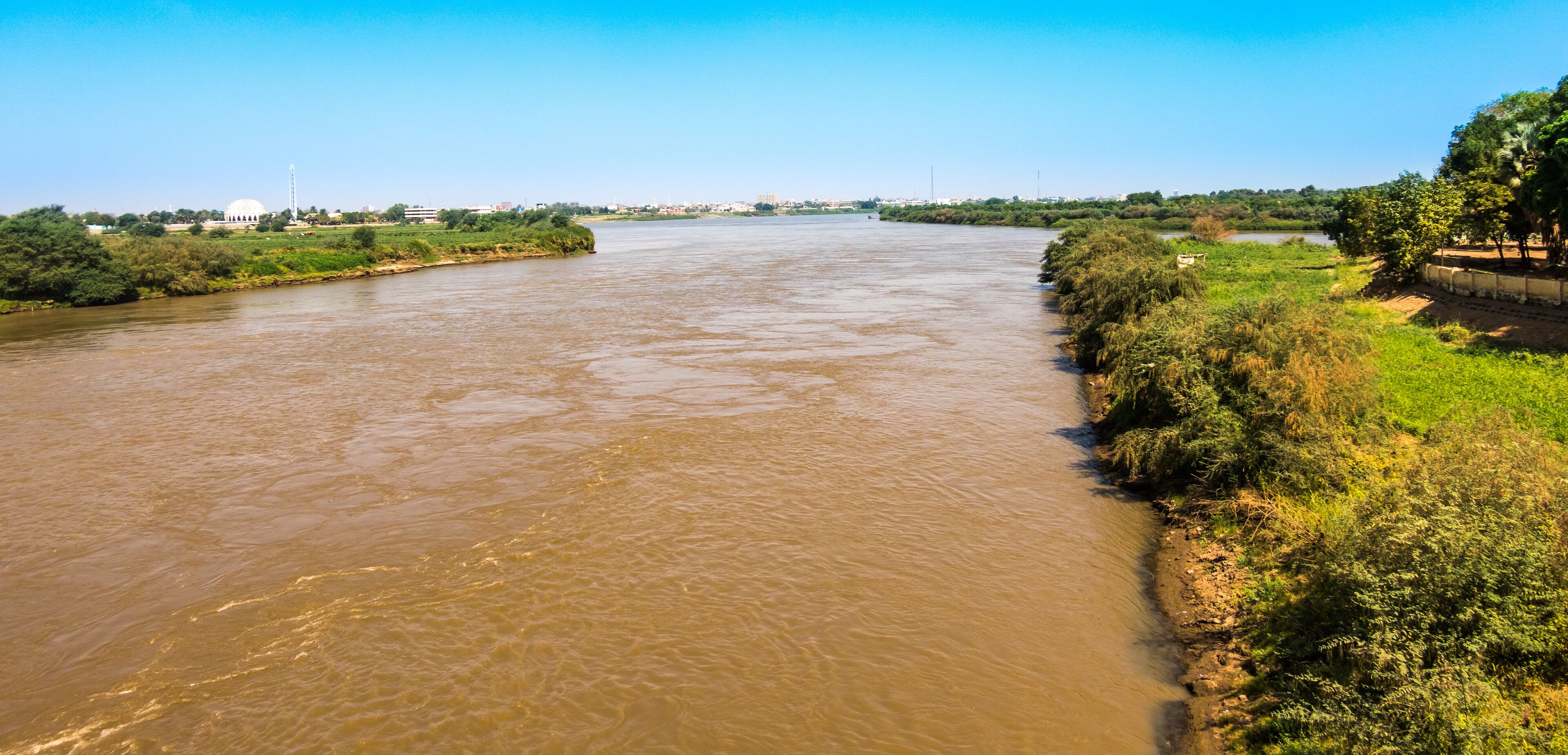 Confluence of the White Nile and the Blue Nile, view from the bridge from Khartoum to omduram in Sudan