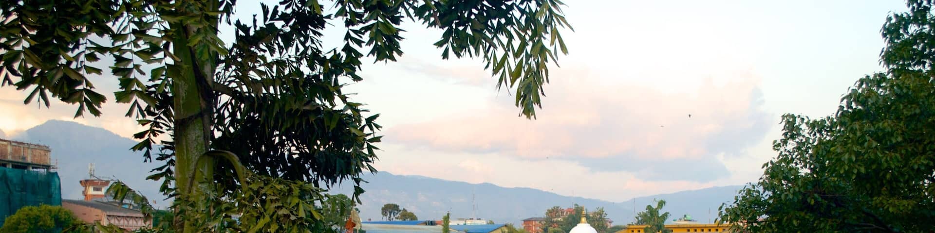 Nepal showing a temple or place of worship, a lake or waterhole and a bridge