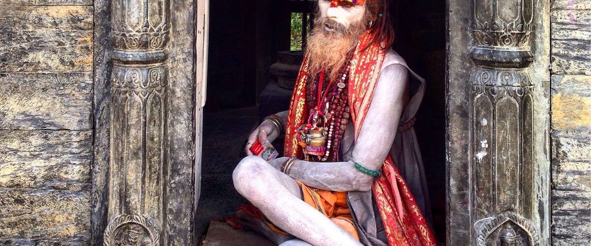 Colourful ascetic in Pashupatinath temple Kathmandu, nepal