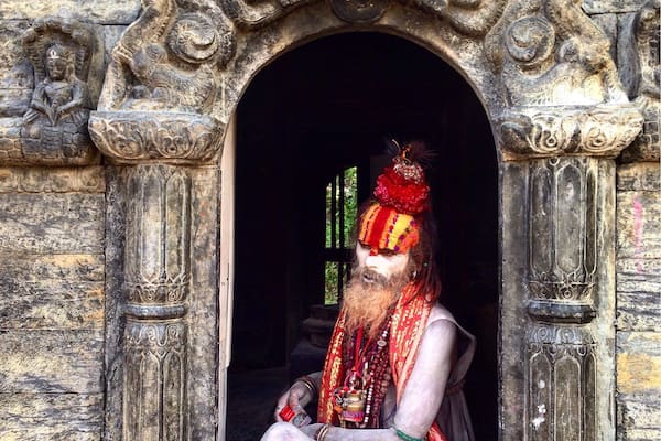 Colourful ascetic in Pashupatinath temple Kathmandu, nepal