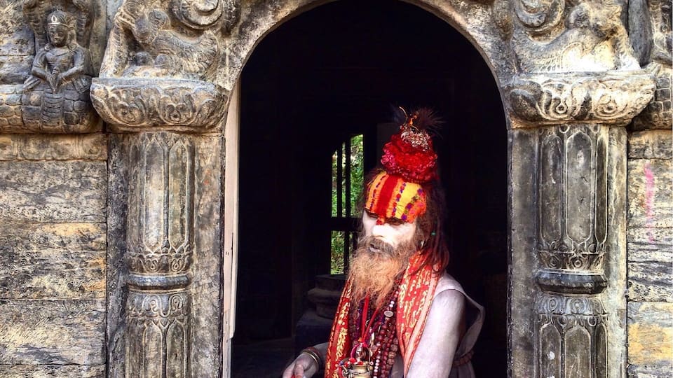 Colourful ascetic in Pashupatinath temple Kathmandu, nepal