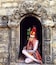 Colourful ascetic in Pashupatinath temple Kathmandu, nepal