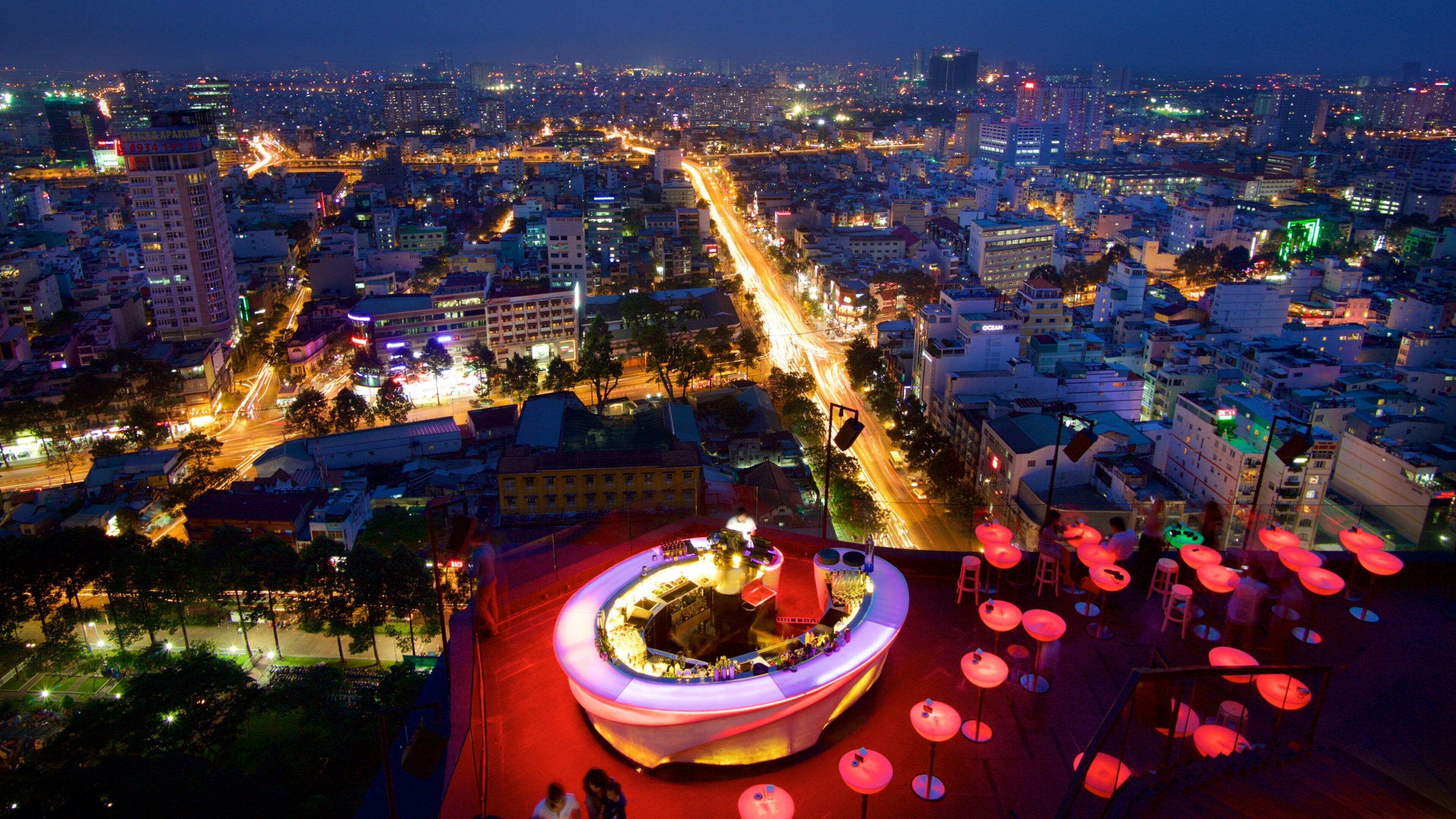 Vietnam featuring night scenes, a city and landscape views