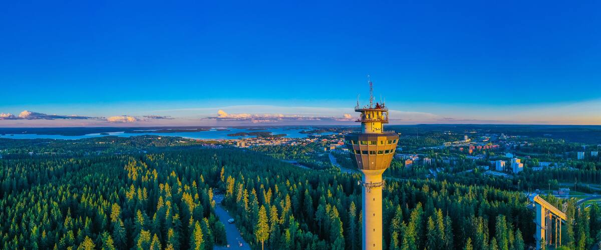 Puijo tower and panorama of Finnish town Kuopio