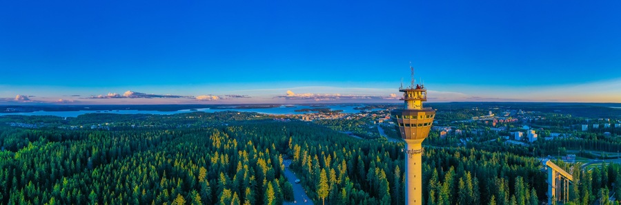 Puijo tower and panorama of Finnish town Kuopio