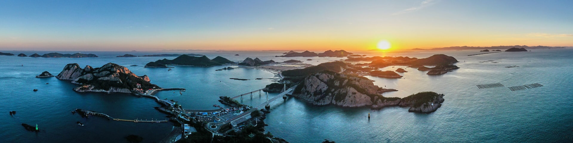 Aerial view of sunrise at Seonyudo Island near Gunsan-si, Korea