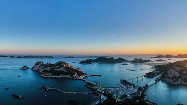Aerial view of sunrise at Seonyudo Island near Gunsan-si, Korea