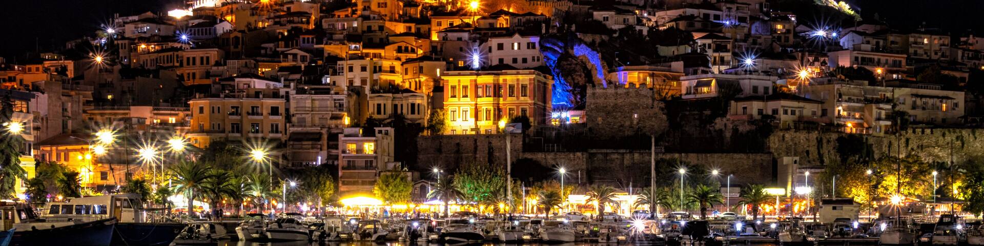 Old city of Kavala, Greece at night