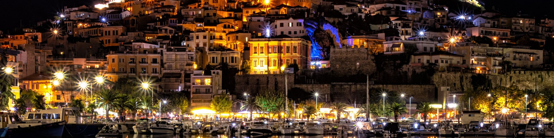 Old city of Kavala, Greece at night