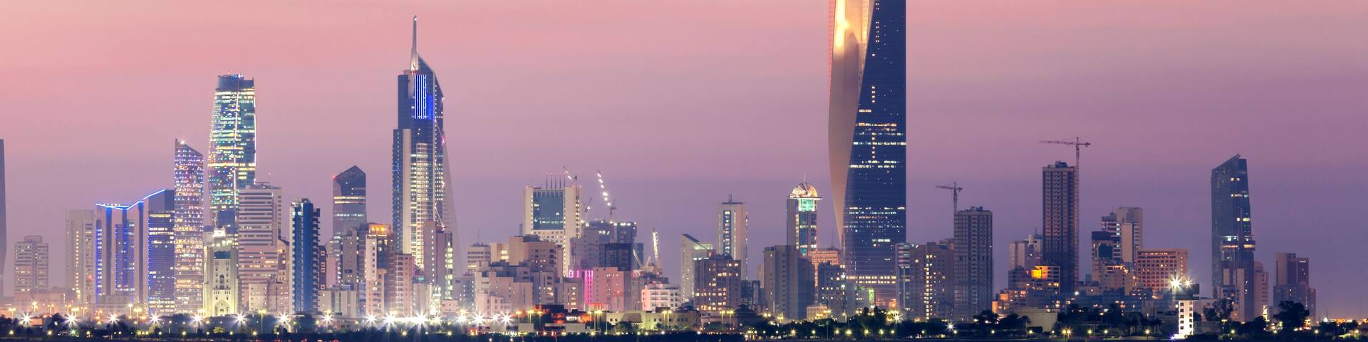 Skyline of Kuwait city at night, Middle East