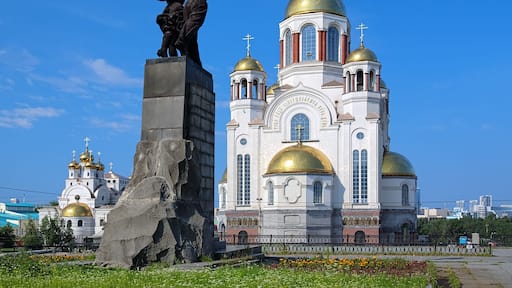Monument to Komsomol of Ural, Church on Blood and Patriarchal Metochion in Yekaterinburg, Russia