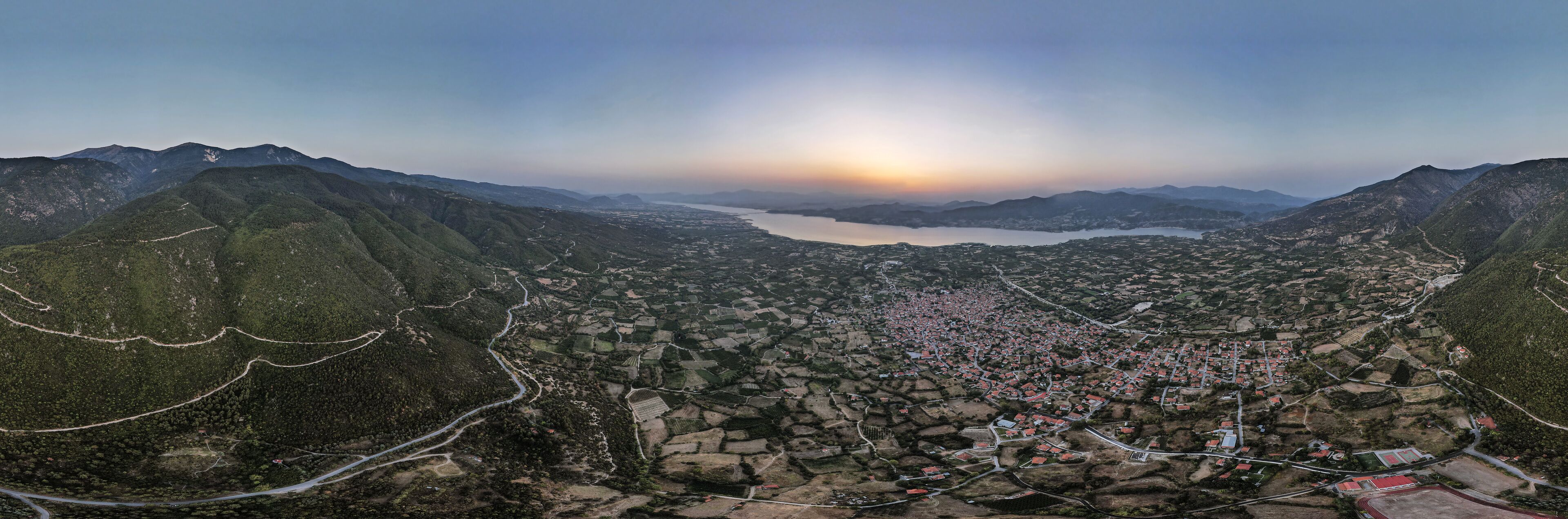 Panorama of Polyfytos artificial lake in Greece.