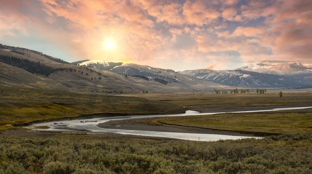sunset in Yellowstone national park on the Lamar river