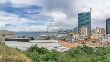 Amazing panoramic aerial view of downtown Luanda, bay , Cabo Island and Port of Luanda, marginal and central buildings, in Angola