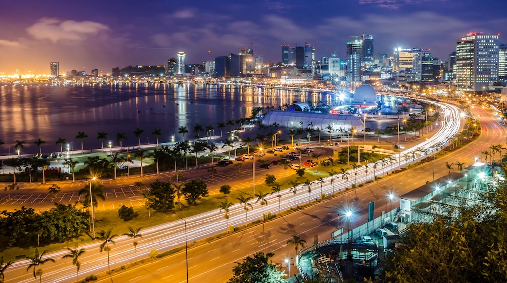Skyline of capital city Luanda, Luanda bay and seaside promenade with highway during afternoon, Angola, Africa