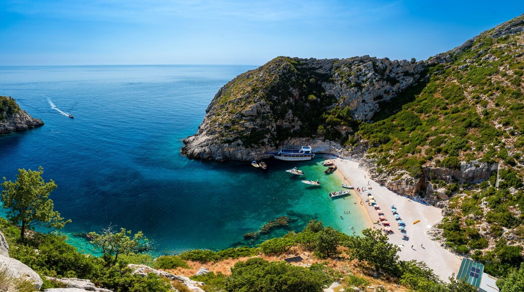 Albania, Vlorë County, Grama bay - 13 August 2024 - Spectacular color overview of Grama Bay from above