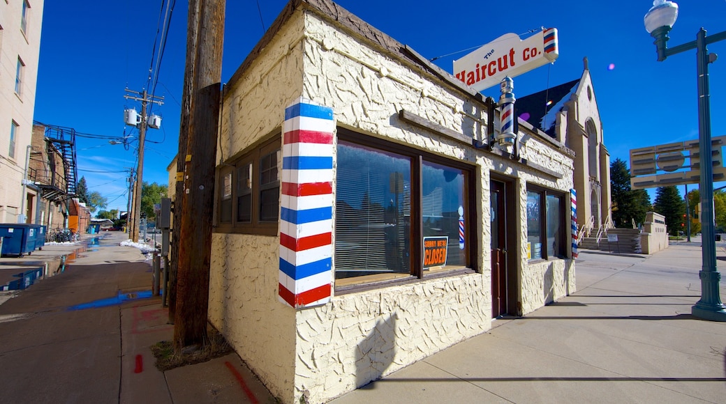 Laramie mostrando una pequeña ciudad o pueblo, señalización y escenas urbanas