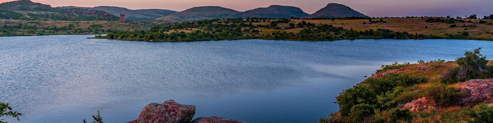 Oklahoma landscape at sunset. Wichita Mountain Wildlife Preserve, Lawton, Oklahoma, United States.