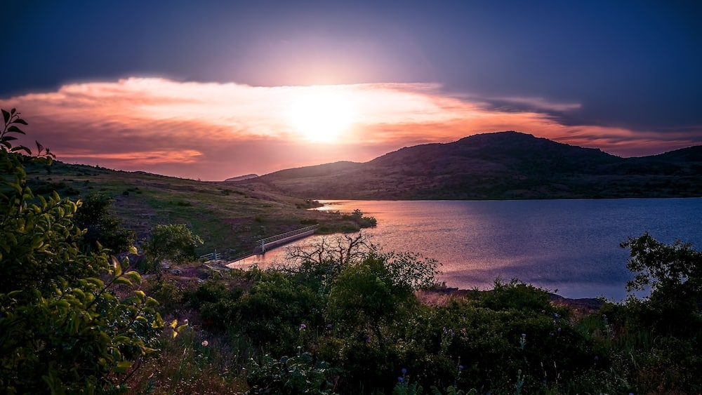 Dusk violet glow at Wichita Mountains State Park in Lawton, Oklahoma, USA.