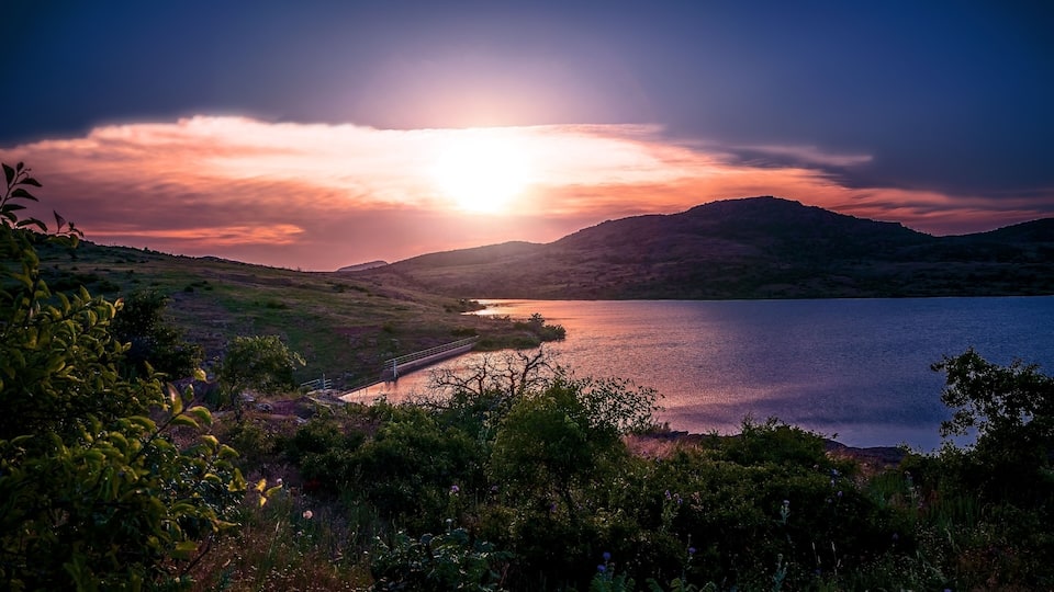 Dusk violet glow at Wichita Mountains State Park in Lawton, Oklahoma, USA.