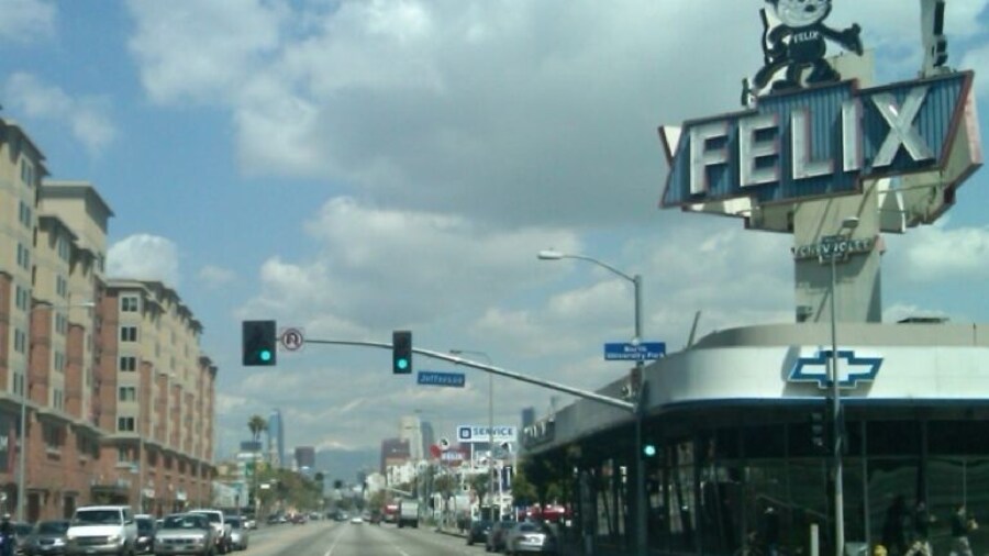 Iconic Felix Chevrolet sign at the corner of Figueroa & Jefferson near USC