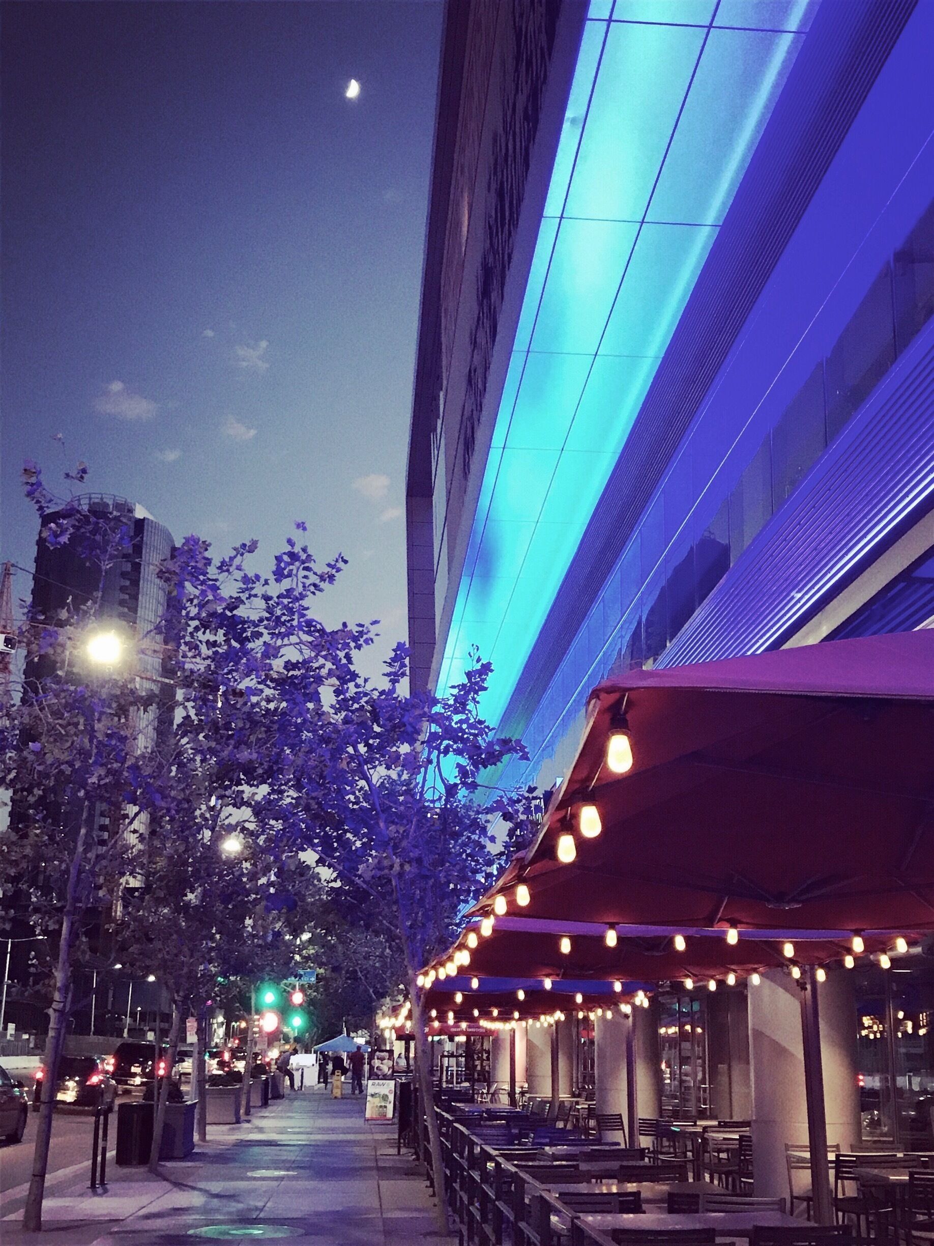 Mezzaluna moon (top) at LA Live area downtown..