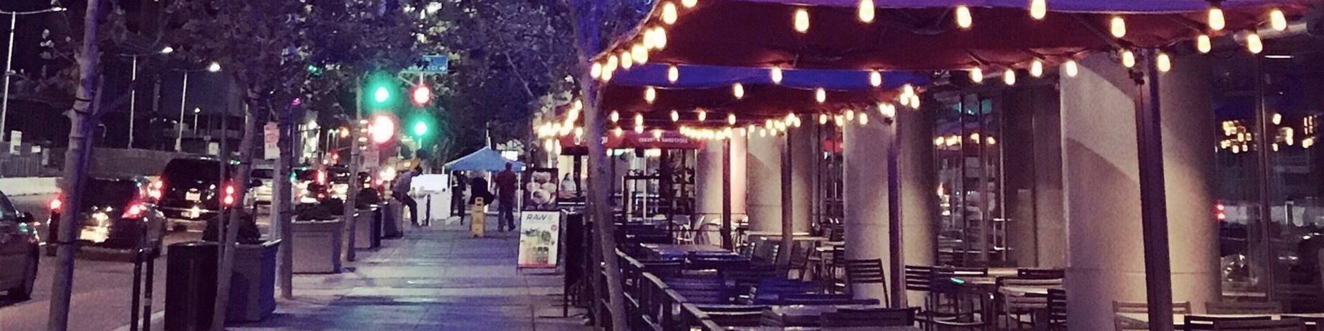 Mezzaluna moon (top) at LA Live area downtown..