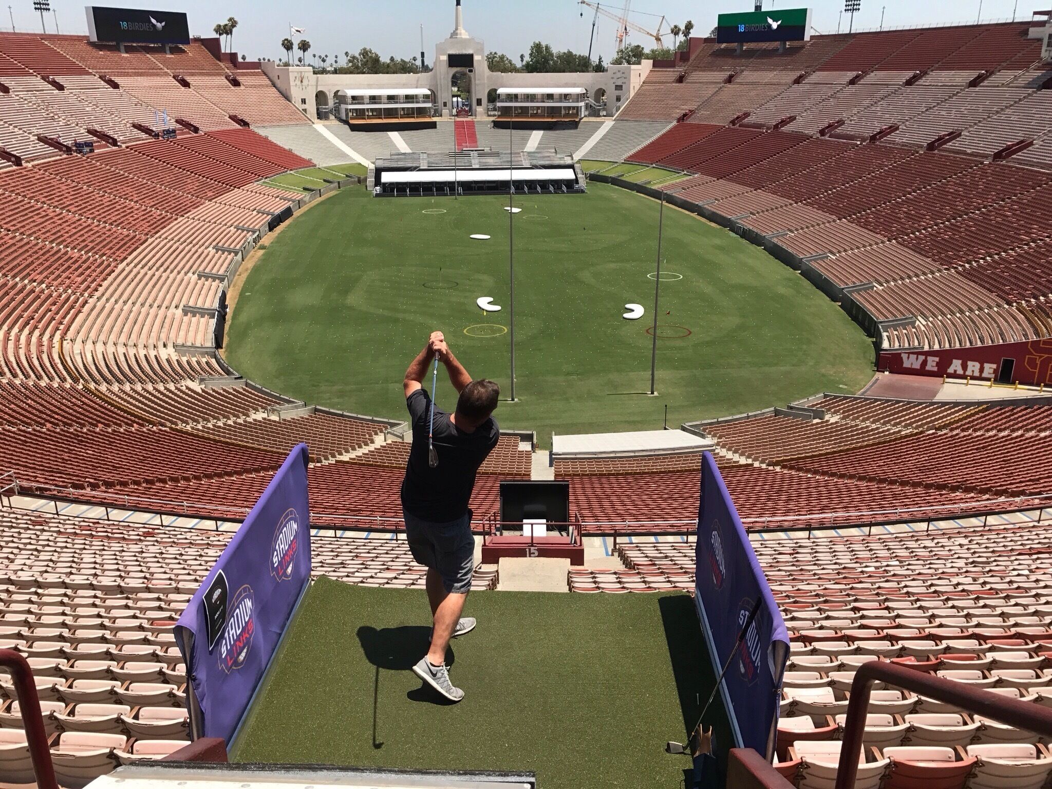 Is an iconic 94 year old landmark, located in the heart of Los Angeles, which has hosted 2 Olympic Games, 2 Super Bowls, 1 World Series, 1 Papal visit, 3 US Presidents, and countless concerts and events a "hidden gem"?  Probably not.  Blasting golf balls from the upper deck?  Maybe so!  A fun and unique experience brought to you by stadiumlinksgolf.com and hopefully coming to your area soon!