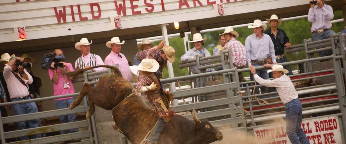 North Platte which includes signage and a sporting event as well as a small group of people