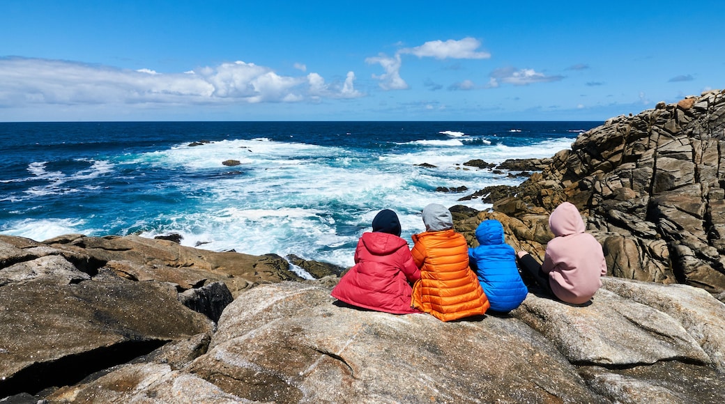 Four people staring at the sea at the Coast od Death, Laxe, Spain