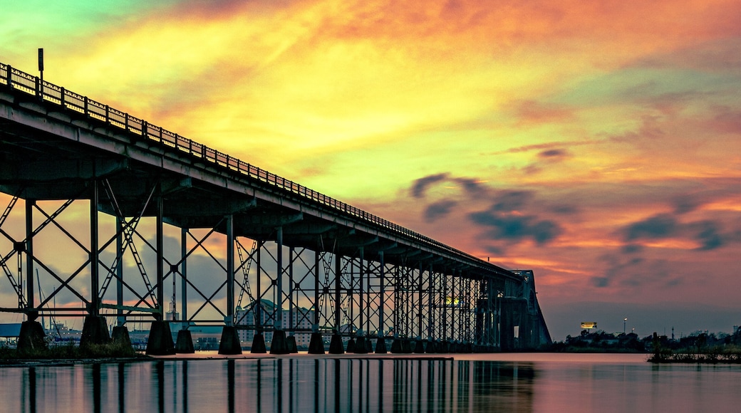 A very colorful sunset over Calcasieu River Bridge in Lake Charles, Louisiana