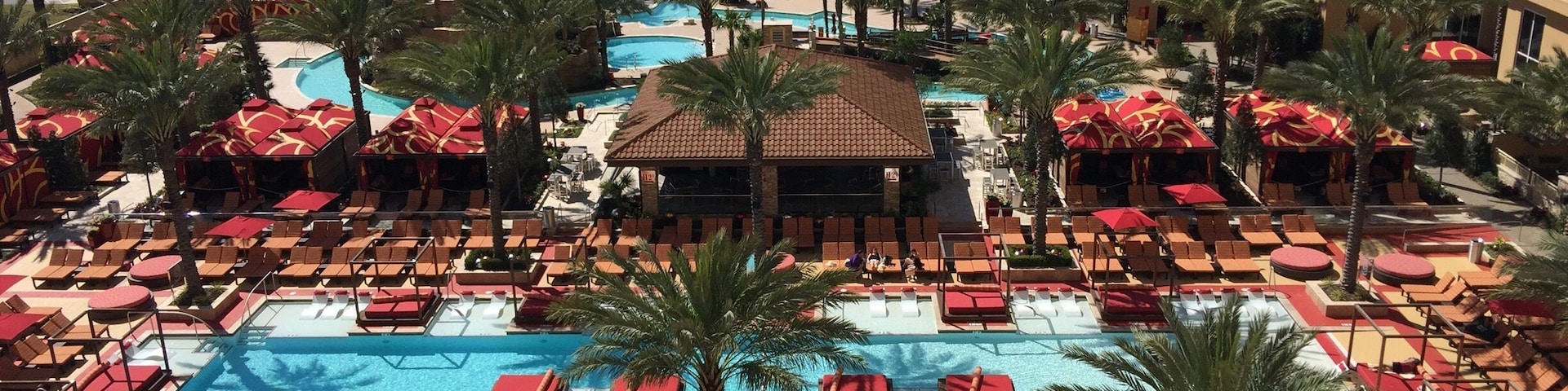 View of pool from hotel room balcony