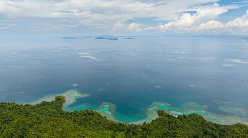 Seascape with tropical islands and blue sea. Borneo, Sabah, Malaysia.